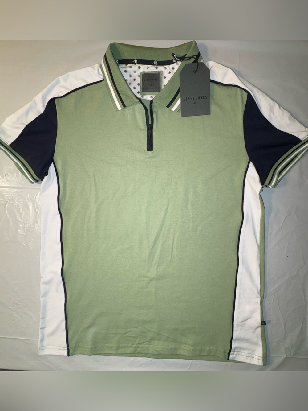 NWT Asher Jones Color Block Golf Polo Shirt, Quarter Zip Neck, Men's Small